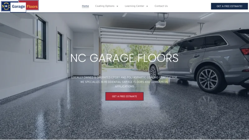 Screenshot of the NC Garage Floors homepage, a website designed and built by Kingster Local.