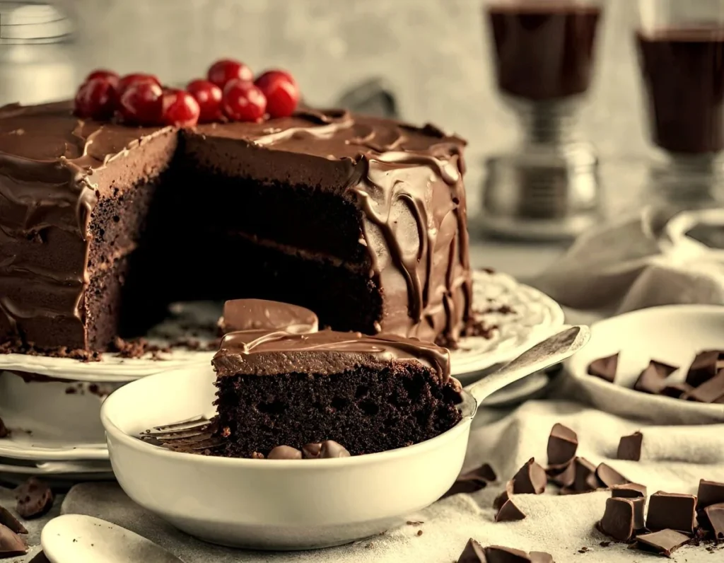 A rich chocolate cake topped with cherries and sliced, the cherry-on-top service level Kingster Local's Fractional Nerd aims for.